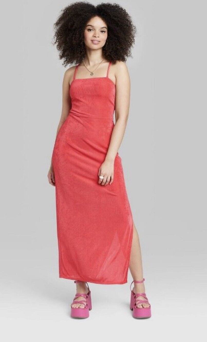 Women's Midi Spaghetti Strap Lace-Up Back Dress Red Wild Fable XXL NWT